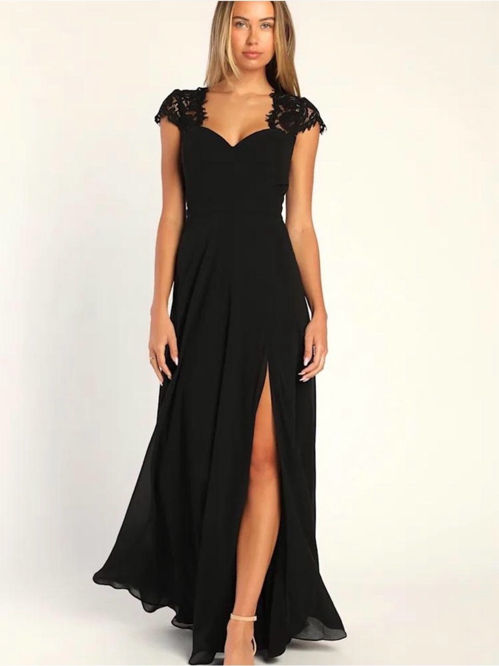 Lulus Momentous Moments Black Lace Backless Maxi Dress NWOT large